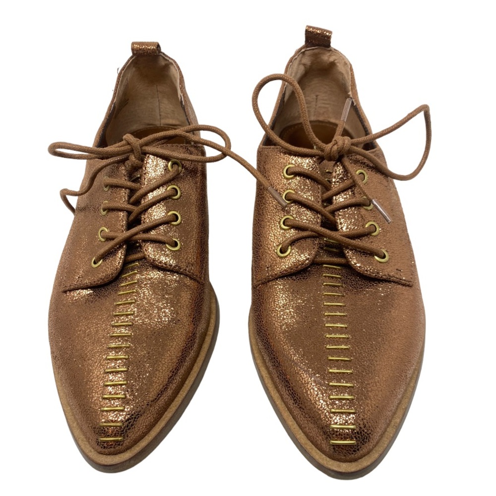 Kelsi Dagger Brooklyn metallic bronze lace up leather loafers Sz 8. EUC